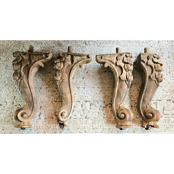 Antique Grand Piano Legs Set of 4 Hand Carved Wood 1800's Architectural Salvage - Picture 2 of 13
